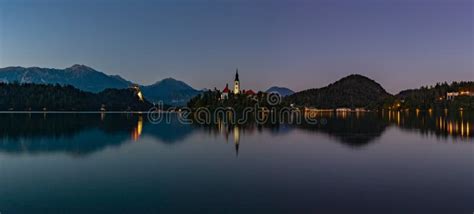 Lake Bled Evening Panorama stock photo. Image of night - 200641052