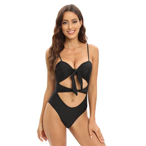 Baywell Womens Sexy Cutout One Piece Swimsuit Tie Front Tummy Control