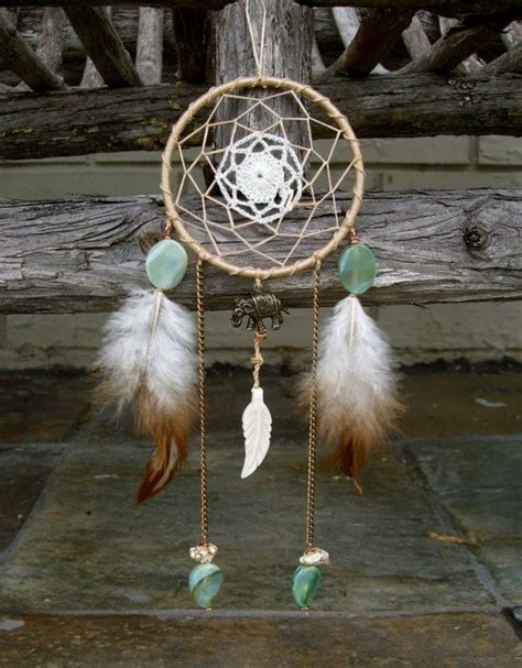 3 Creme And Sea Foam Green Dream Catcher With Elephant Etsy