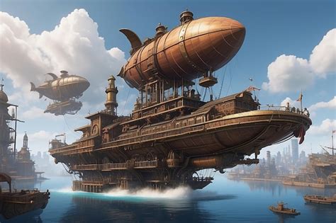 Premium Photo Develop A Steampunk Airship Dock With Floating