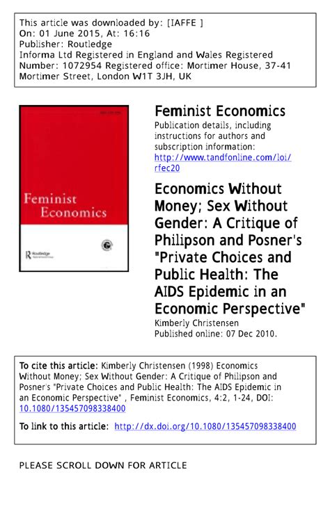 Pdf Economics Without Money Sex Without Gender A Critique Of