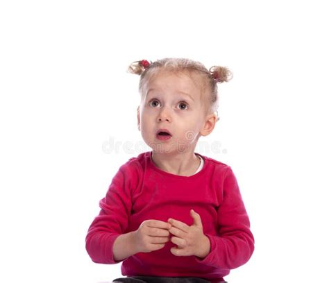 Surprised Little Girl Making Big Eyes Looking Up Stock Photo Image