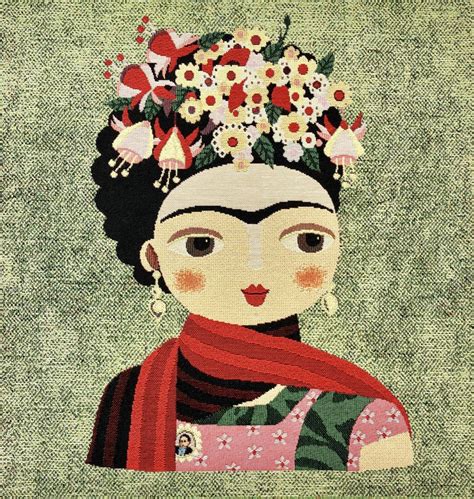 Carr De Tissu Jacquard Frida Kahlo Vert X Cm Touchatou