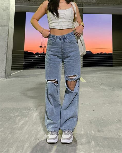 Jeans And Crop Aesthetic Crop Top With Jeans Wide Leg Jeans Outfit