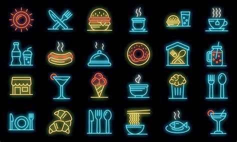 Food Courts Icons Set Vector Neon Vector Art At Vecteezy