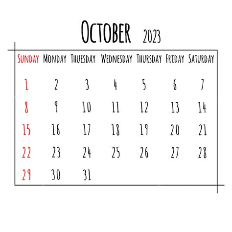 Calendario Octubre 2023 Sencillo Png Calendario Octubre 2023 Png Y Psd Para Descargar Gratis