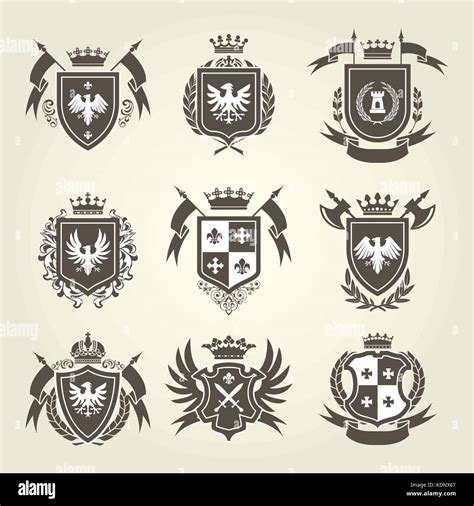 Medieval royal coat of arms and knight emblems - heraldic shield Stock ...