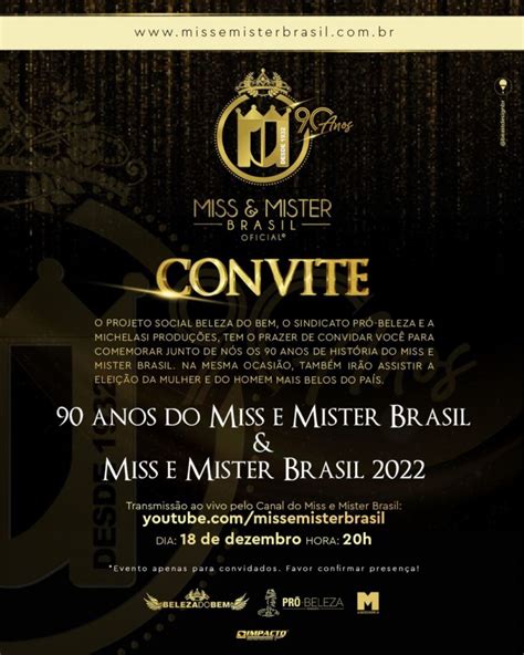 Miss E Mister Brasil 2022 Acontece Neste Domingo 18 Junto Das