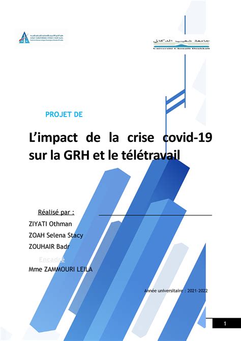 Pfe Version Finale Projet De Fin D Etude Limpact De La Crise Covid