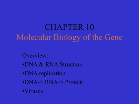 Chapter 10 Molecular Biology Of The Gene