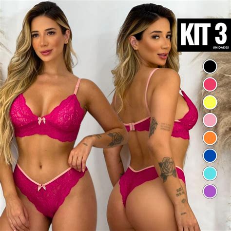 Kit Conjuntos Lingerie Renda Bicolor Feminino Sexy Sensual Conforto