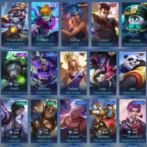 MLBB Account YSS Collector Karina KOF Grock EPIC Skin Mobile