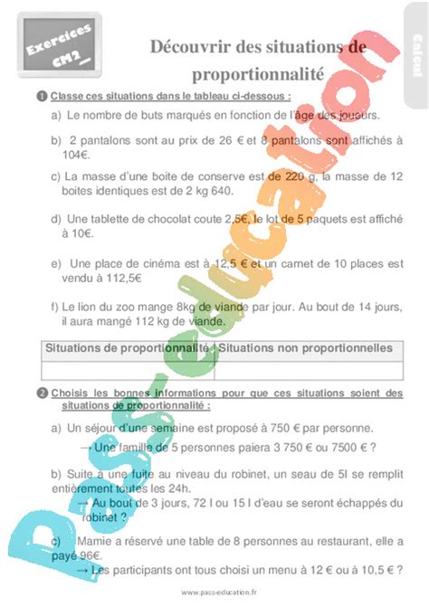 Découvrir des situations de proportionnalité Exercices révisions