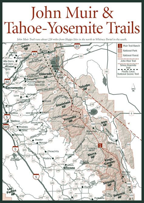 California Sierra Nevada John Muir And Tahoe Yosemite Trails Map Yosemite Trail John Muir