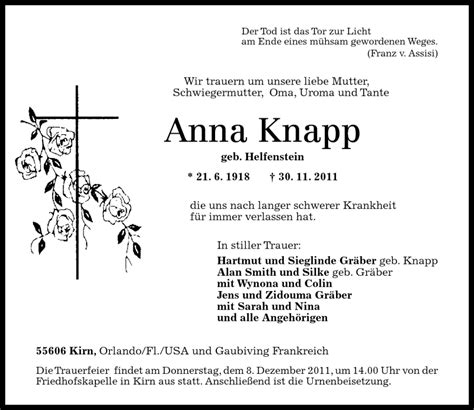 Traueranzeigen Von Anna Knapp Rz Trauer De