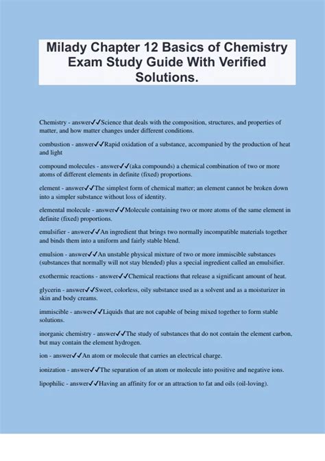 Milady Chapter 12 Basics of Chemistry Exam Study Guide With Verified