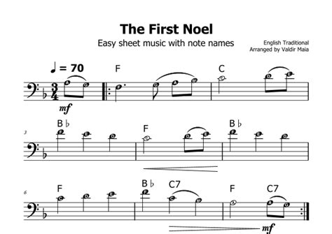 The First Noel F Major With Note Names Arr Valdir Maia By English Traditional Sheet