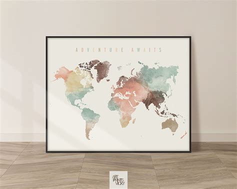 World Map Adventure Awaits Pastel Cream Art Prints Vicky