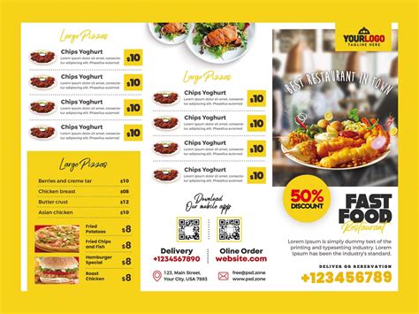 Free Restaurant Menu Trifold Brochure Template (PSD)