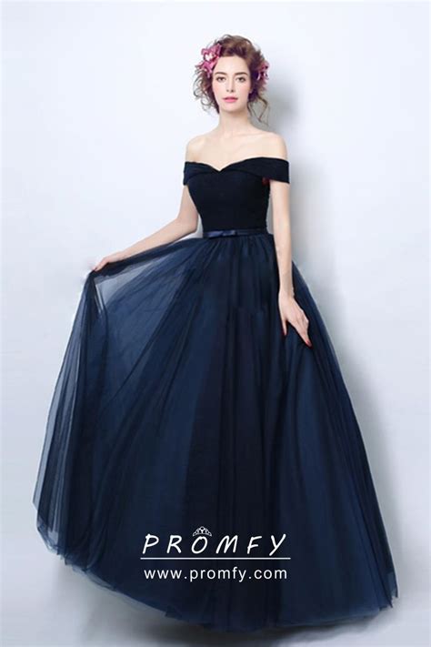 Sodigne Navy Blue Tulle Prom Dresses Tulle High Collar Neck Tiered Tea