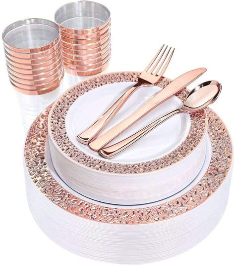 Wdf Rose Gold Disposable Plates Plastic Silverware Plastic Cups