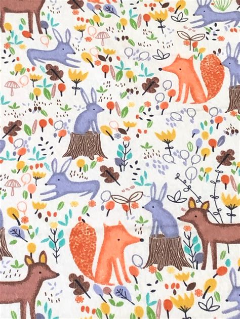 Woodland Forest Animal Flannel Fabric Camp A Long Critters Etsy