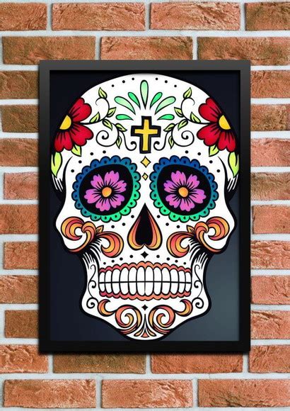 Quadro Decorativo Caveira Mexicana Fundo Preto Elo7