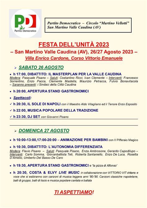 A San Martino Valle Caudina La Festa Dellunit Del Pd Appuntamento