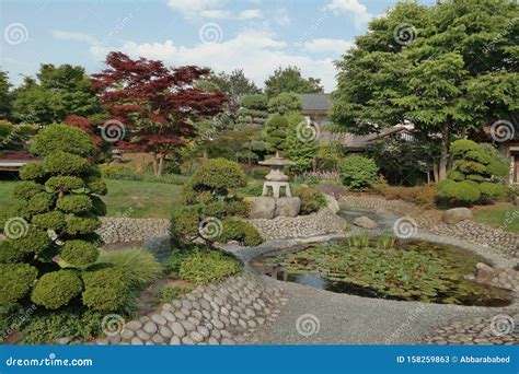 Peaceful Japanese Garden With Lantern On Beautiful Sunny Day Peace And