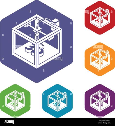 Three D Printer Icons Vector Hexahedron Stock Vector Image Art Alamy