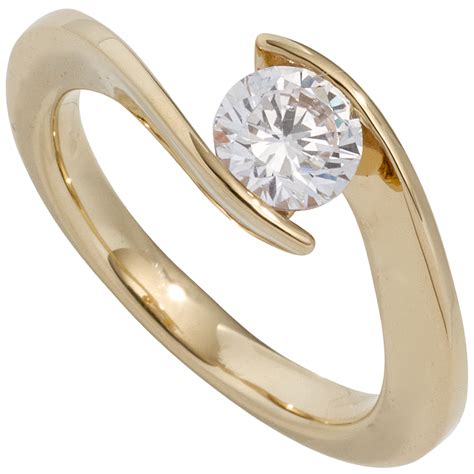 Damen Ring 585 Gold Gelbgold 1 Diamant Brillant 0 50ct Diamantring