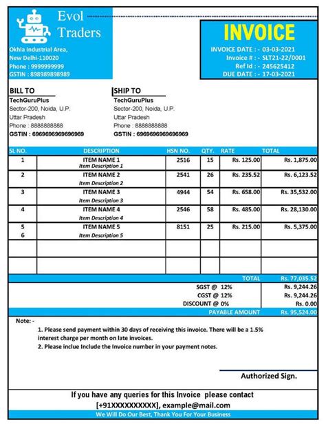 Billing Of Gst Tax Invoice Format In Excel Download Xlsx File