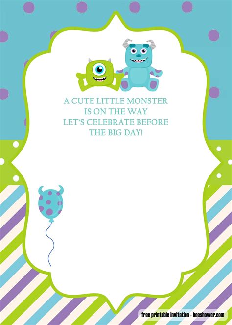 Great Event Using Free Monster Baby Shower Invitations Templates Free