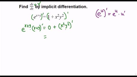 Implicit Differentiation E X Y 1 X 2 Y 2 Youtube