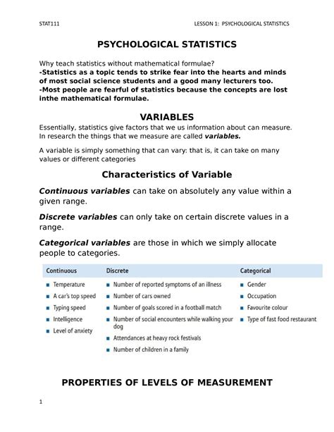 STAT Lesson 1 Notes PSYCHOLOGICAL STATISTICS Why Teach Statistics