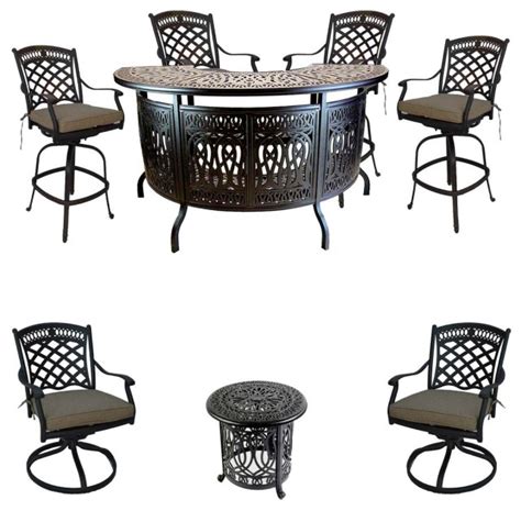 8-Piece Patio Cast Aluminum Party Bar and Swivel Set Sunbrella Seat ...