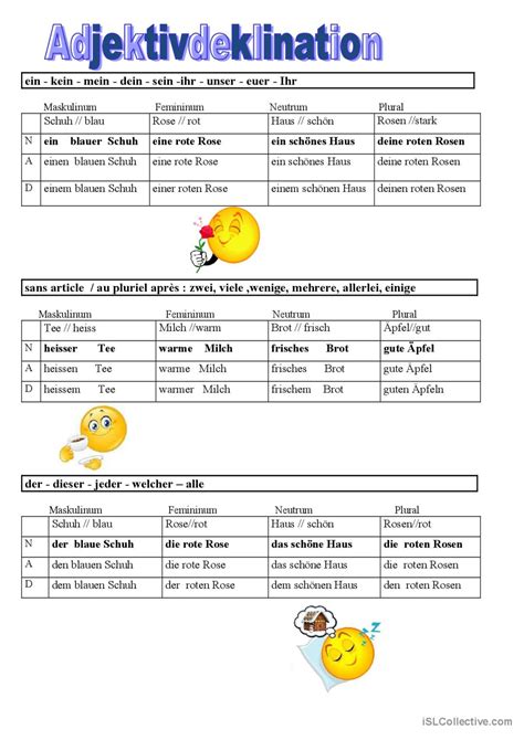 Adjektivdeklination Deutsch DAF Arbeitsblätter pdf doc