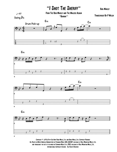 I Shot The Sheriff Arr Accubass By Bob Marley Sheet Music For Bass