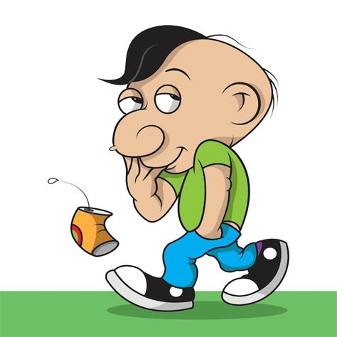 Un niño lindo está pateando una lata de bebida | Vector Premium
