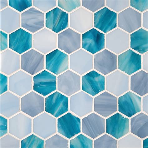 Hexagon Aqua Blend 2 Lava Glass Mosaic Artsaics
