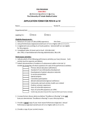 Fillable Online Utmc Utoledo Application Form For Pen Iii Or Iv Fax