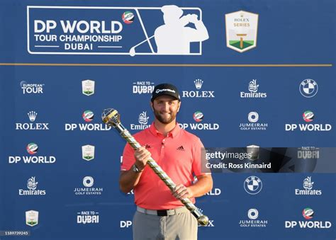 Jon Rahm Of Spain Poses With The Dp World Tour Championship Trophy