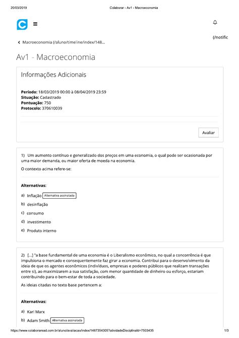 Avalia O Virtual Macroeconomia Unopar Macroeconomia I