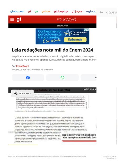 Melhores Redações Do Enem 2024 - Redações Nota Mil do Enem 2024 | PDF