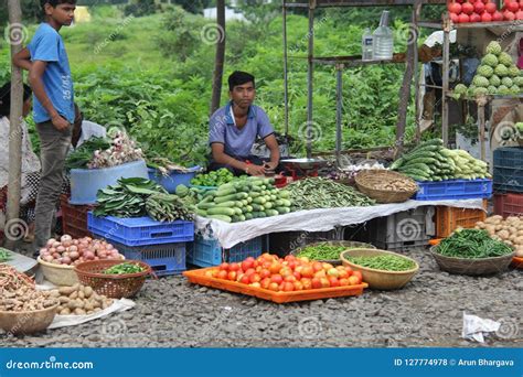 Street Fruit And Vegetables Traditional Retail Shop In India Editorial