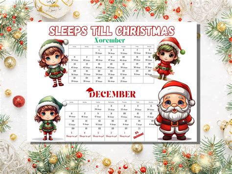 Sleeps Till Christmas Printable Sleeps Until Christmas Etsy