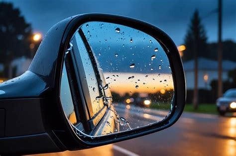 Gotas De Agua Lloviendo En El Espejo Del Coche Por La Noche Foto Premium