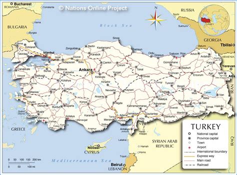 Turkey country map - Map of Turkey country (Western Asia - Asia)