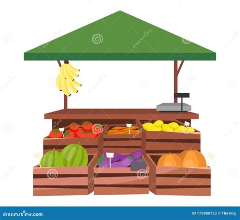 Fruits And Vegetables Market Stall Flat Illustration Farm Products