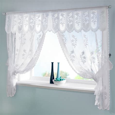 Floral Net Curtain Window Set Traditional Susan Scalloped Edge Pelmet ...